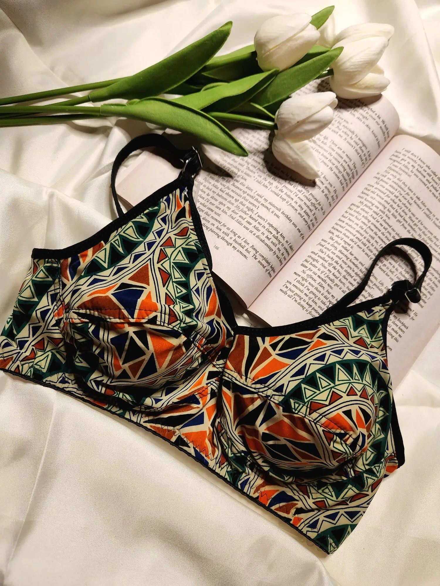 Printed Cotton Bra | Green