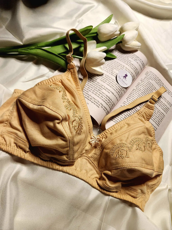 Cotton Bra with Chikankari Details | Beige