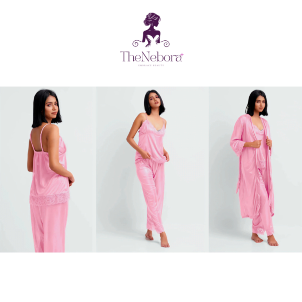 Elegant 3-Piece Nighty Set – Shirt, Trousers & Shawl for Ultimate Comfort