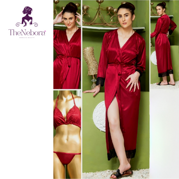 Red 3-Piece Nighty Set | Elegance & Alluring Comfort