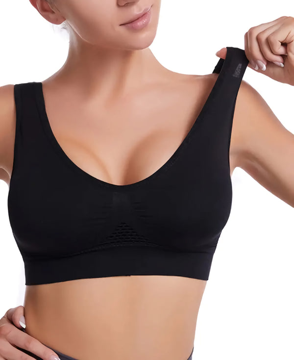 Women's Seamless Sports Bra with Pads - Breathable, High-Stretch, Wireless Mesh Yoga & Running Top